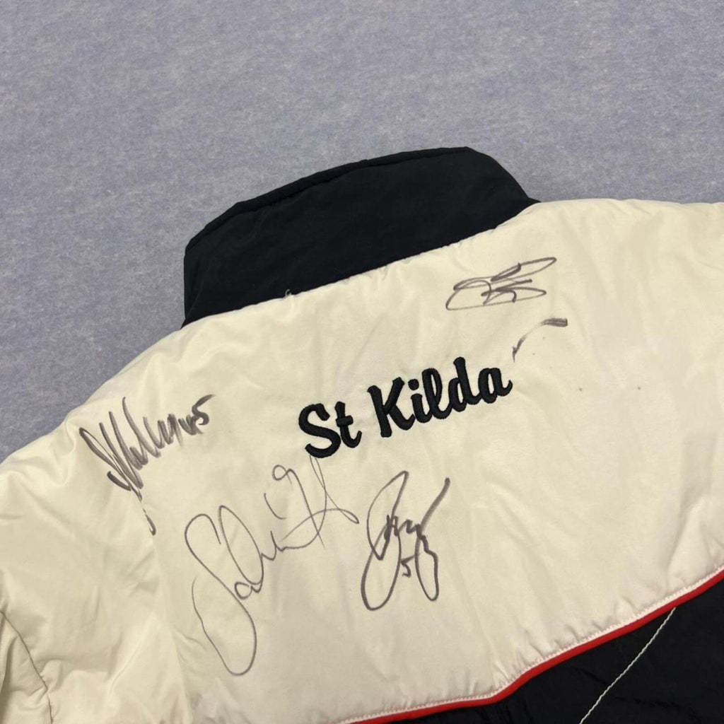 Vintage St Kilda AFL Multi-Signature Puffer Jacket Y2K Women’s Size 16
