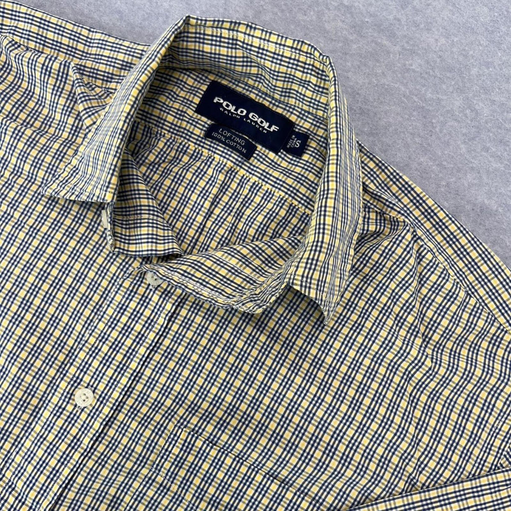 Vintage Polo Ralph Lauren Polo Golf Men's Yellow & Navy Blue LOFTING Shirt Small