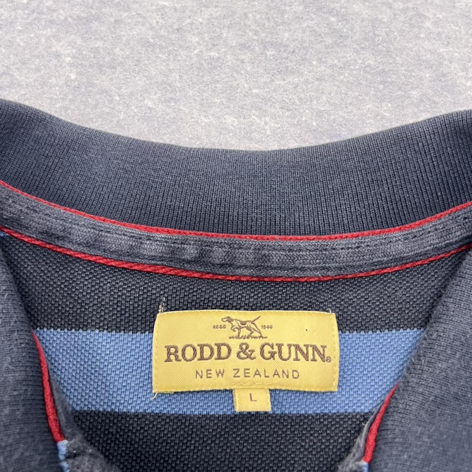 Vintage Rodd & Gunn Men’s Navy & Blue Striped Polo (Navy Dog) Preppy Large