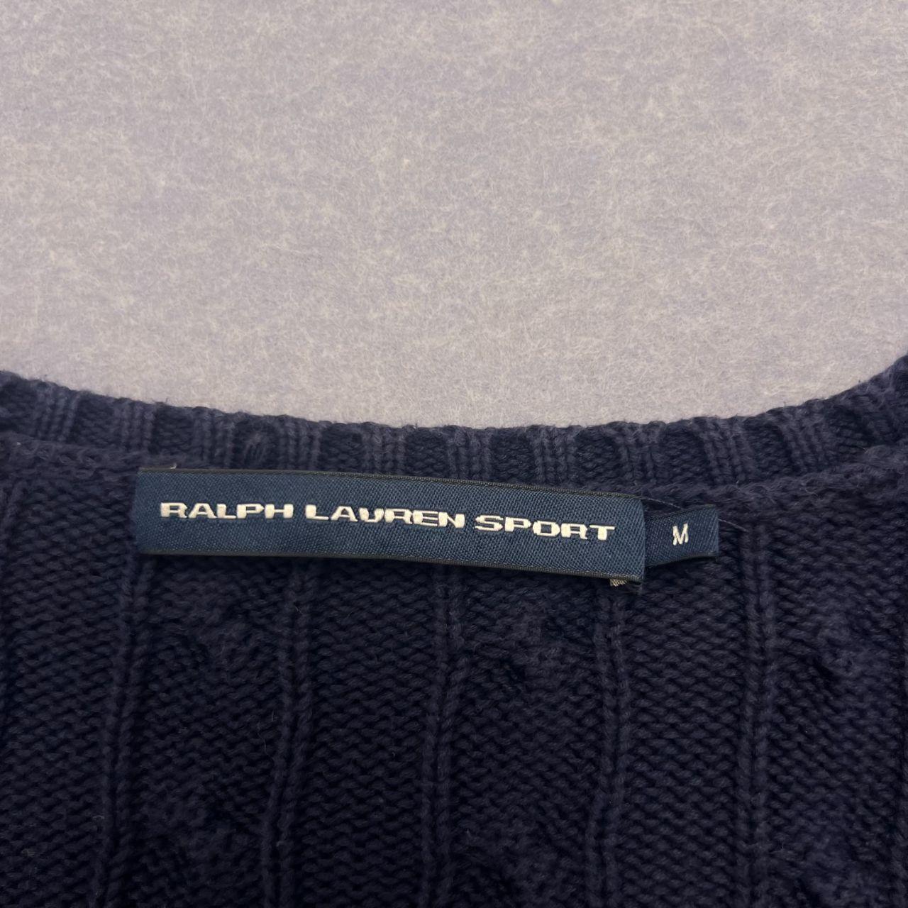 Vintage Ralph Lauren Sport Navy Cable Knit V-Neck Sweater Preppy Women's Medium