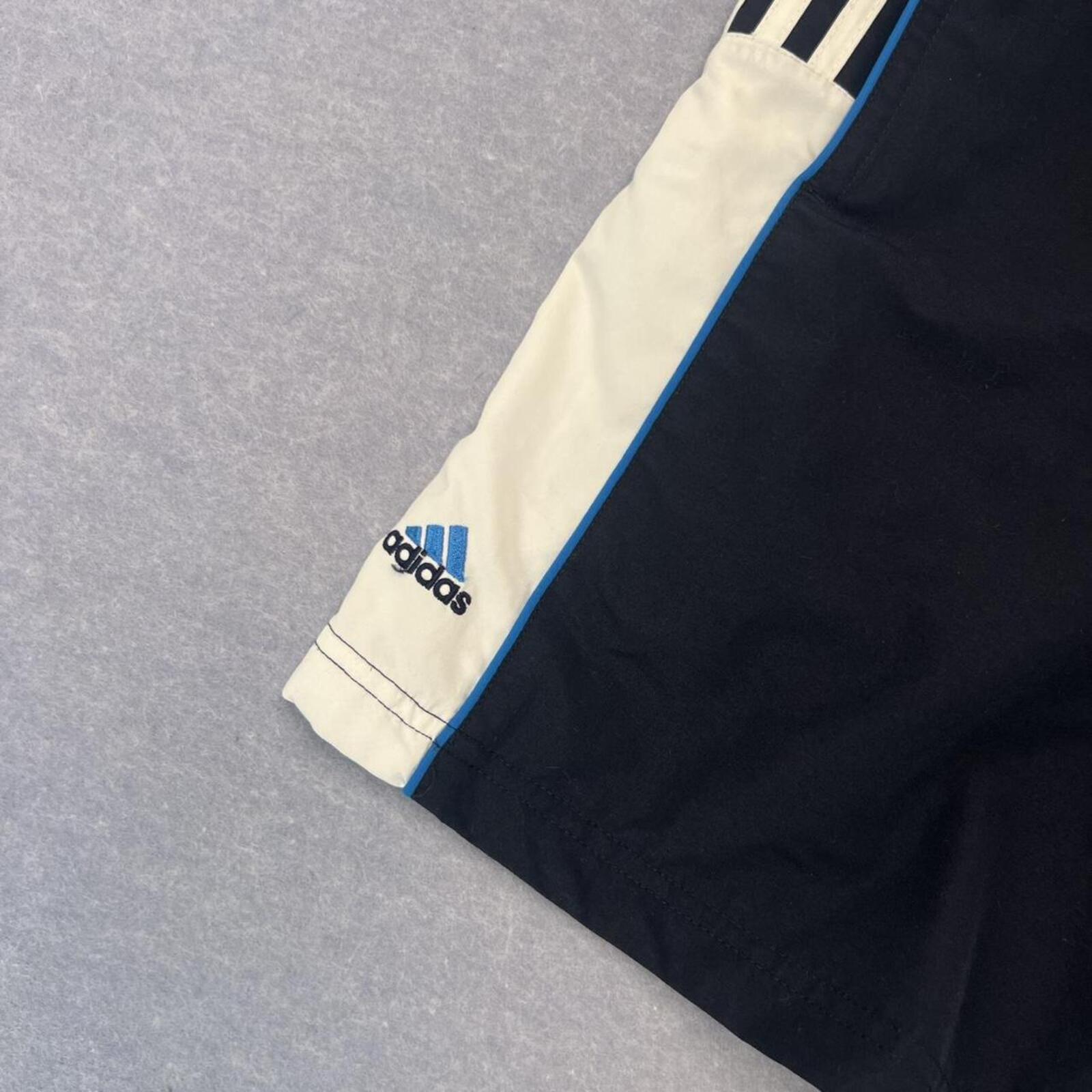 Vintage Adidas Men’s Navy Blue & White Spell Out Embroidered Y2K Sports Shorts Large