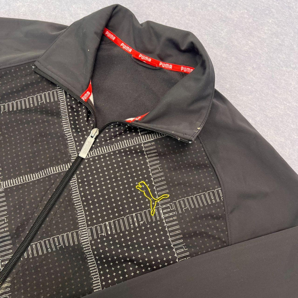 Vintage Puma Sports Men's Charcoal Grey Full Zip Geometric AOP Track Jacket XL
