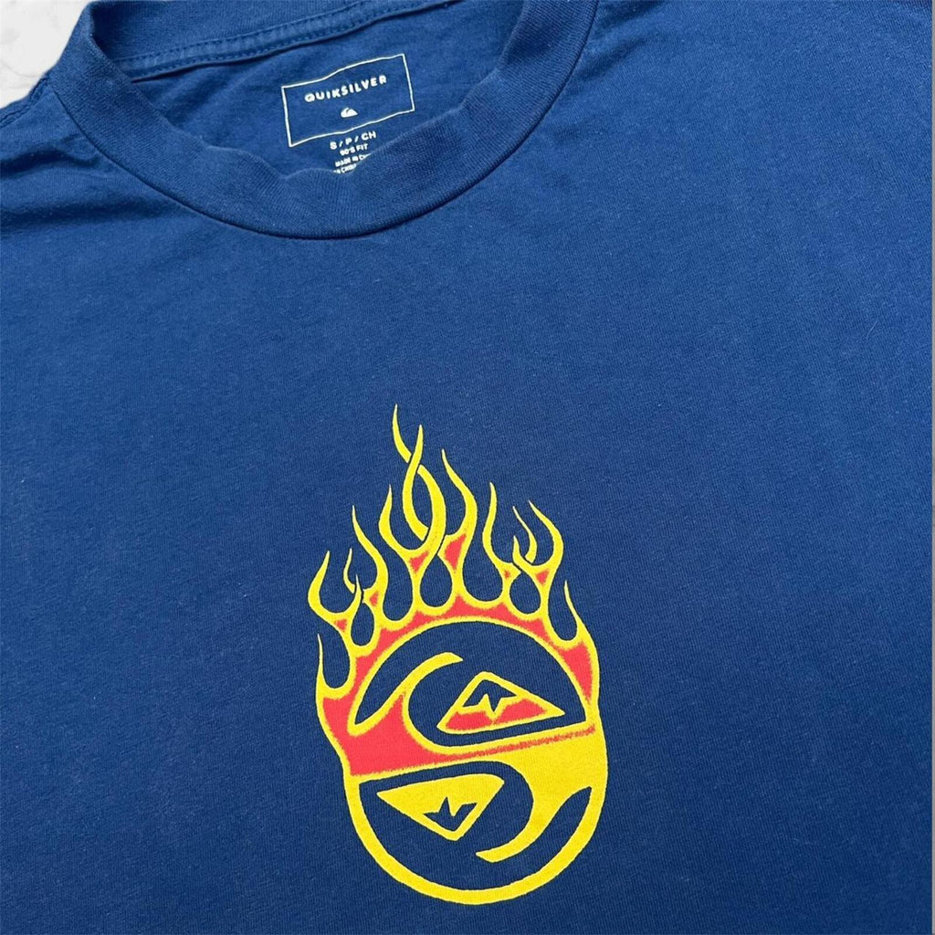 Vintage Quiksilver Surf Blue Flame Ying & Yang Style Logo Y2K Men's Size Small (Fits Medium)