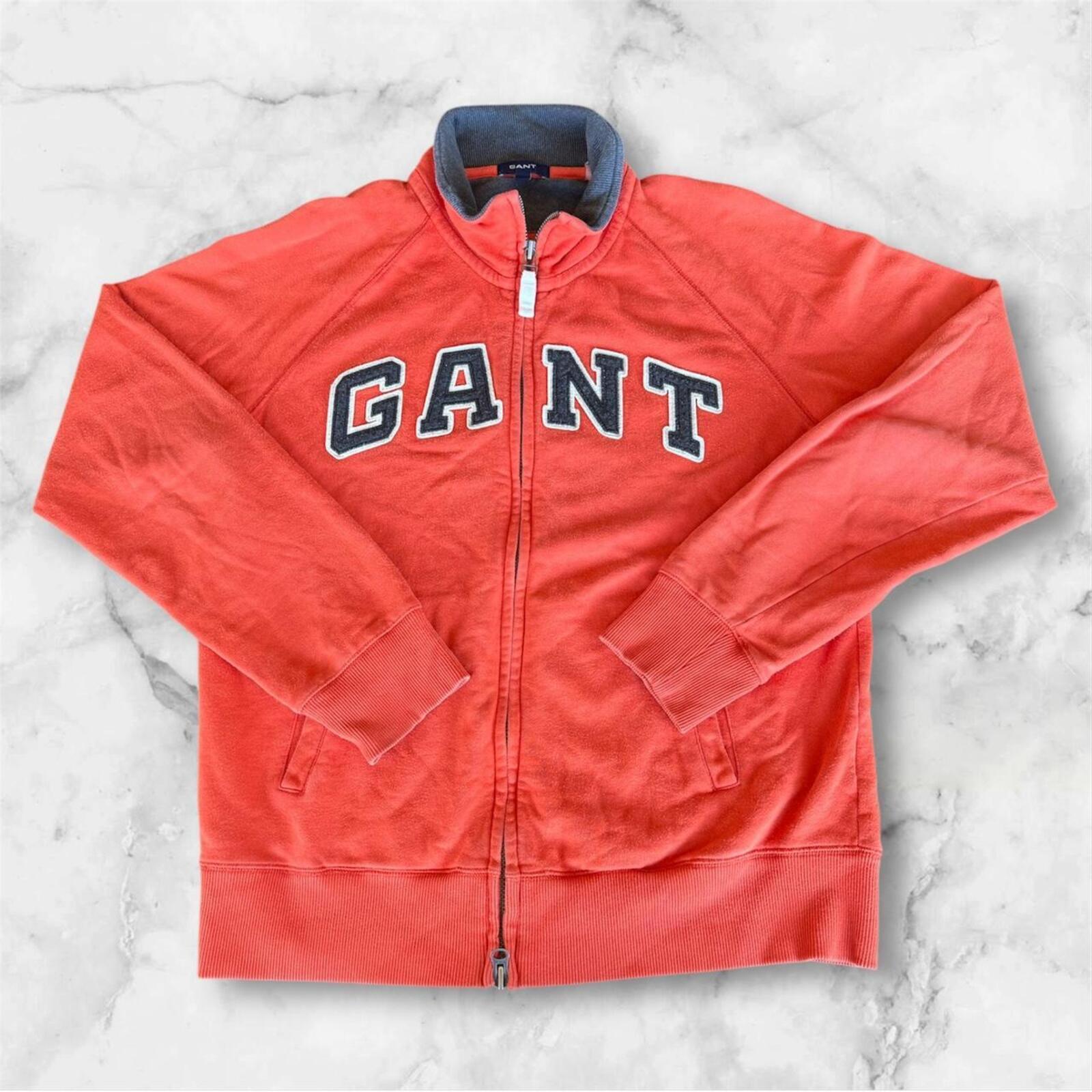 Vintage GANT Men’s Orange & Black Spell Out Full Zip Jacket Preppy XL