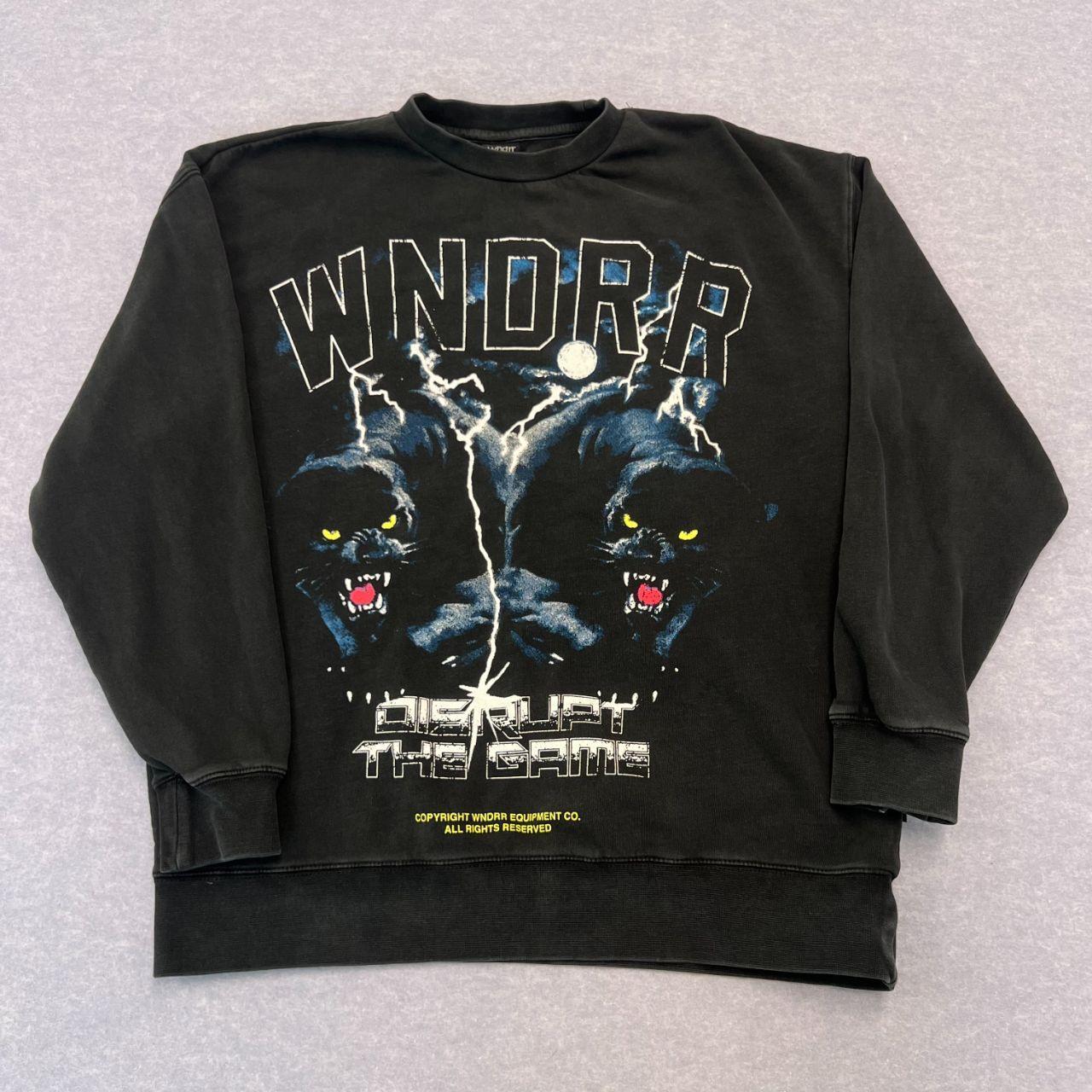 WNDRR "Disrupt The Game" Black Graphic Jaguar AOP Sweatshirt Streetwear Oversized Small