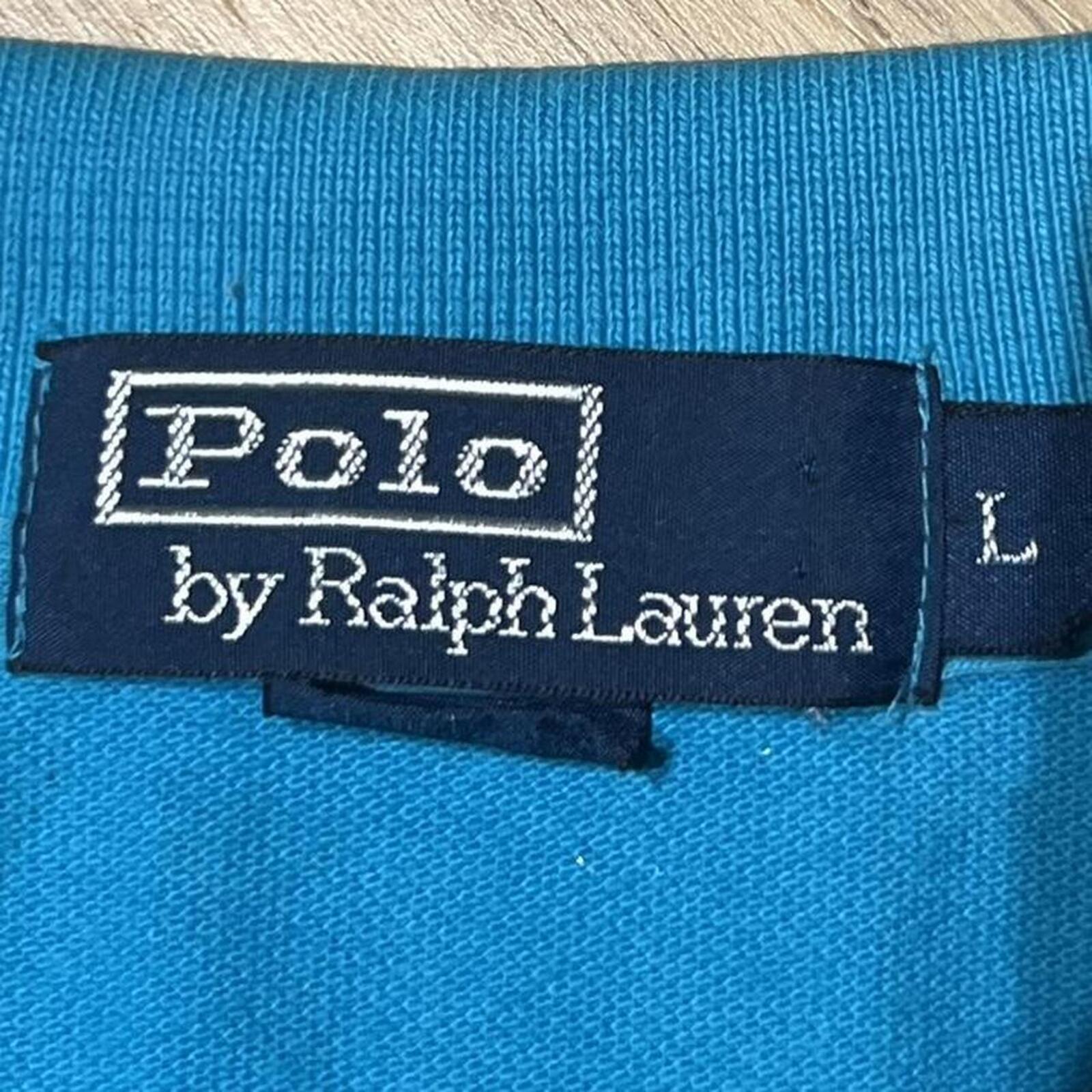 Vintage Polo Ralph Lauren Mens Light Blue Preppy Dress Polo  (Yellow Pony) Large