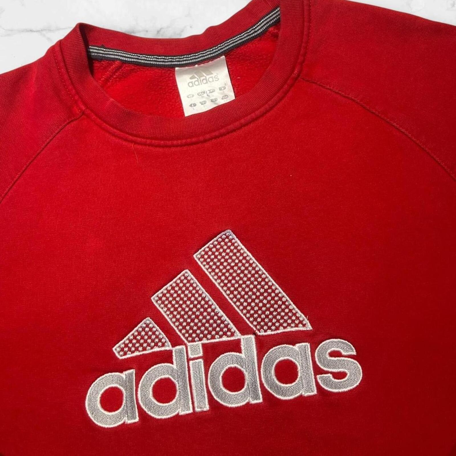 Vintage Adidas Streetwear Men’s Red & Grey Embroidered Logo Sweatshirt Y2K Small
