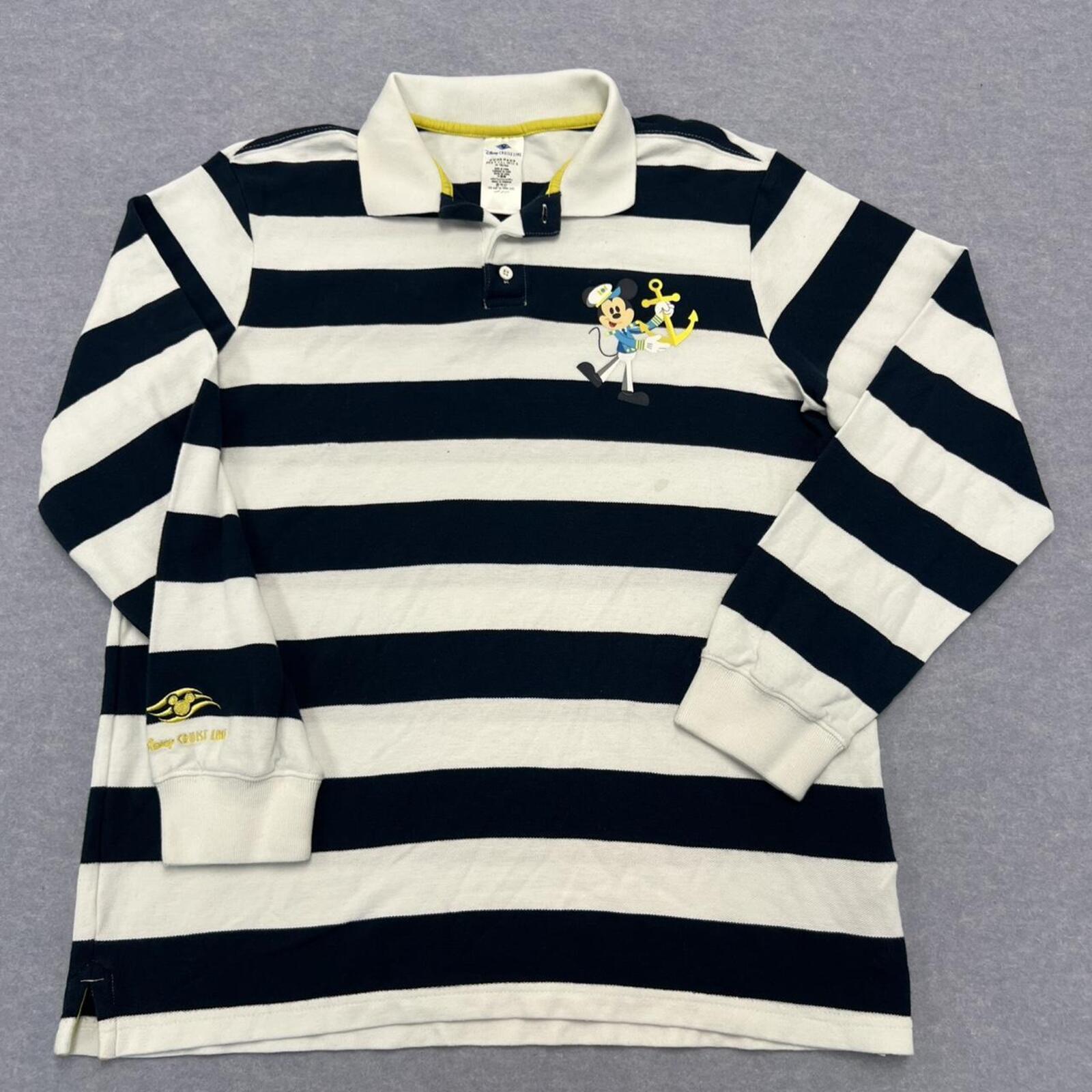Disney Cruise Line Mickey Mouse Navy & White  L/S Striped Rugby Jumper Polo Men’s Medium