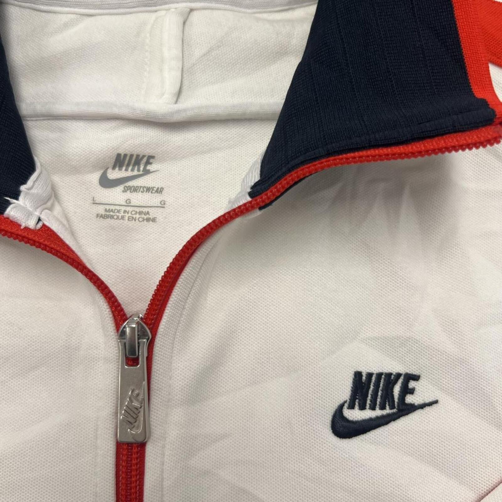 Vintage Nike Sportswear Men's White Red & Navy Full Zip Track Jacket Y2K Large