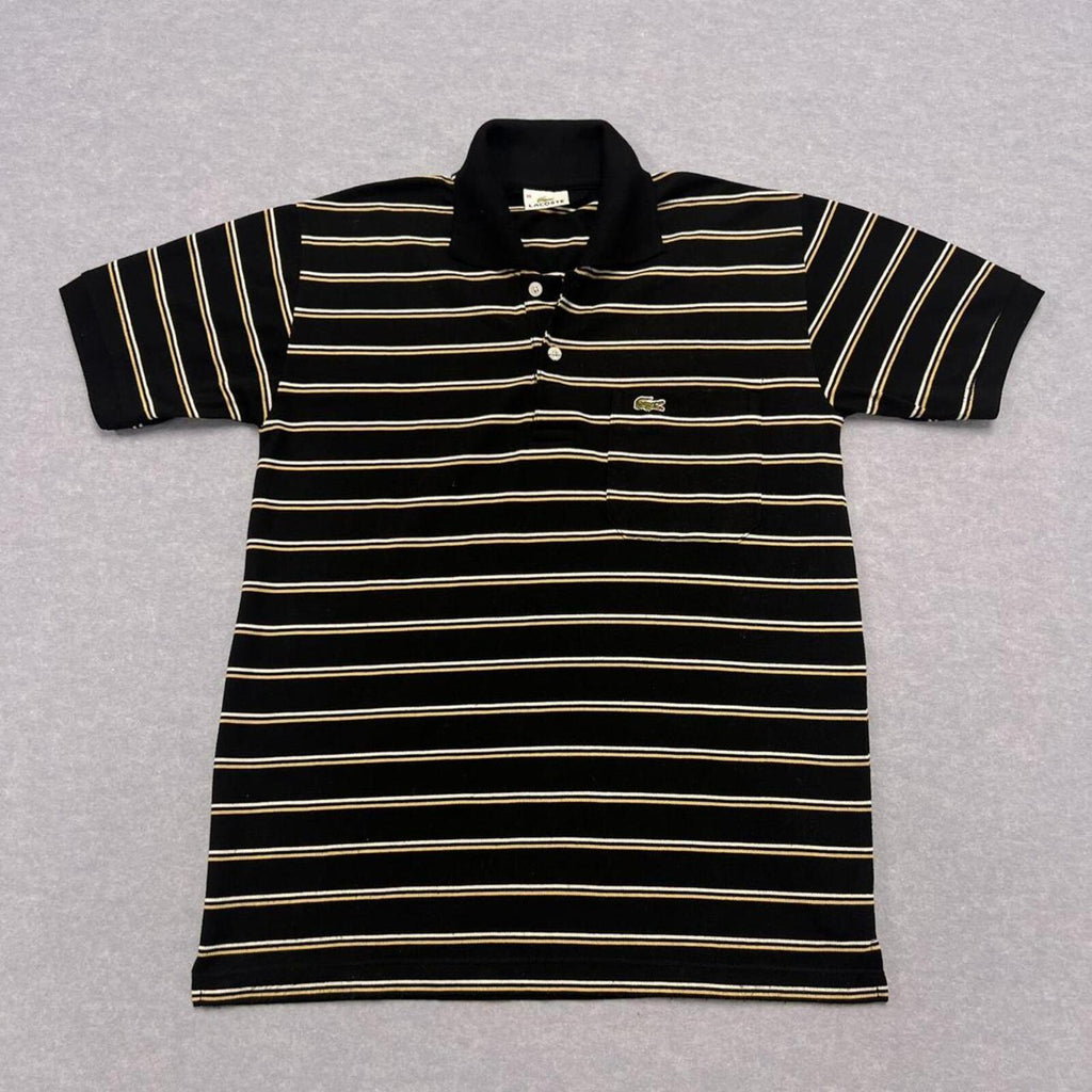 Vintage 1990s Lacoste Black & Gold Striped Preppy Pocket Polo Shirt Mens Medium