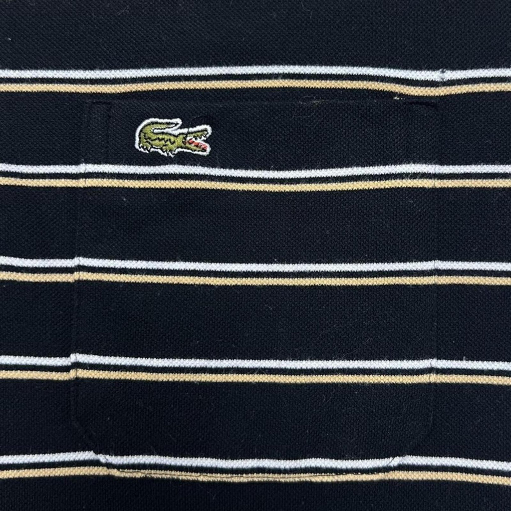 Vintage 1990s Lacoste Black & Gold Striped Preppy Pocket Polo Shirt Mens Medium