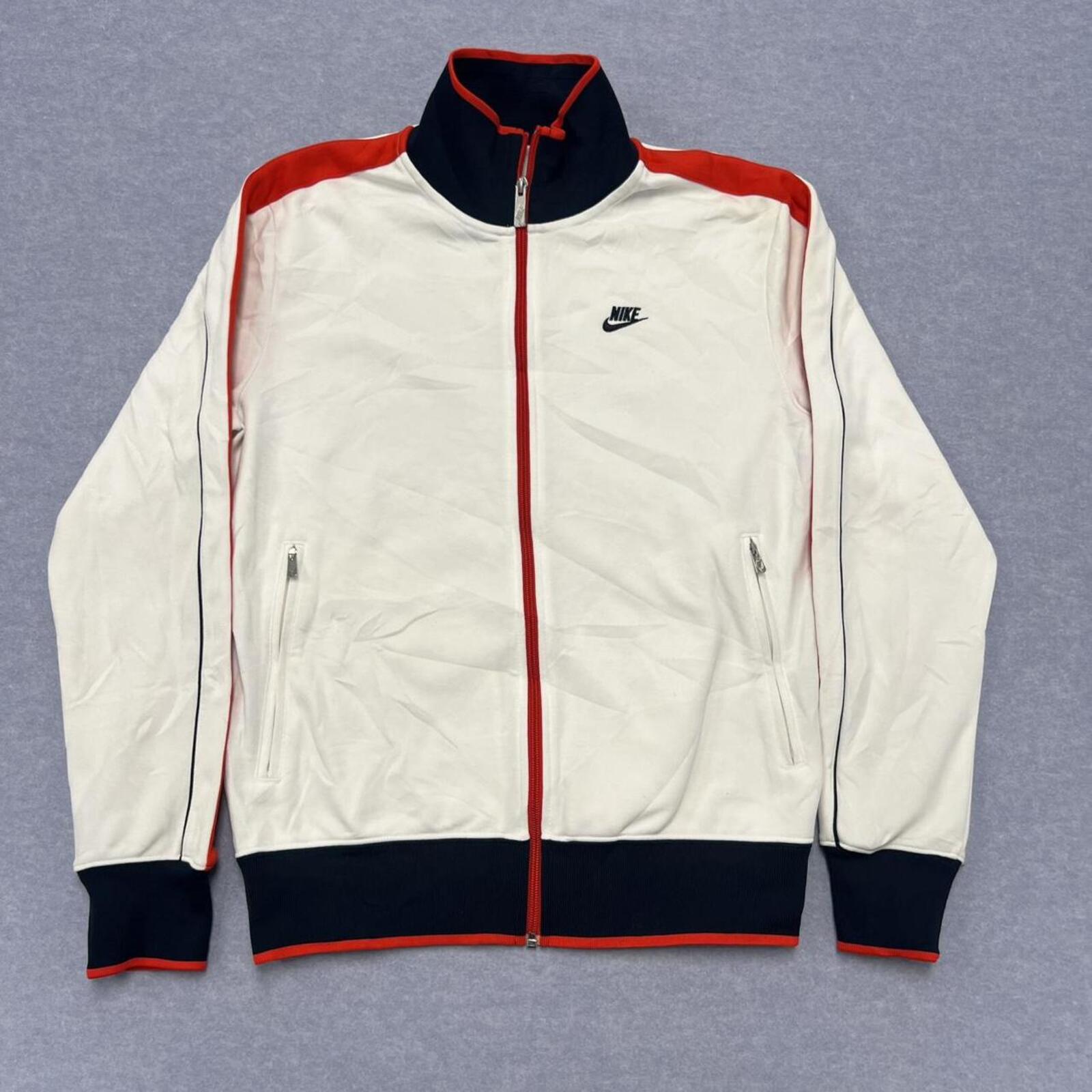 Vintage Nike Sportswear Men's White Red & Navy Full Zip Track Jacket Y2K Large