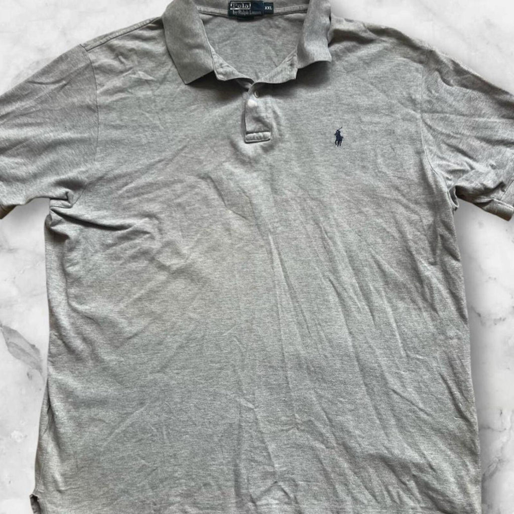 Vintage Polo Ralph Lauren Men’s Grey Preppy Casual Polo (Navy Pony) Size XXL