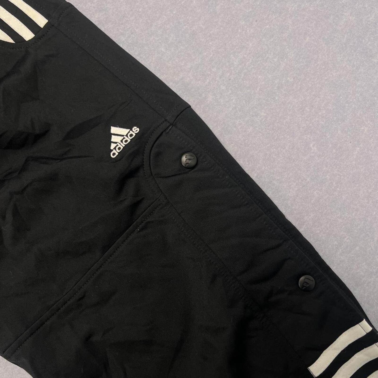 Vintage 2003 Adidas Men's Black & White Striped Baggy Streetwear Snap Button Track Pants Large