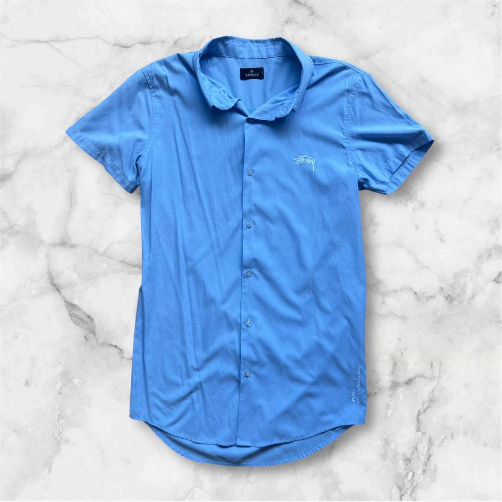 Vintage Stussy Australia Men’s Light Blue Button Up Shirt Y2K Streetwear Small