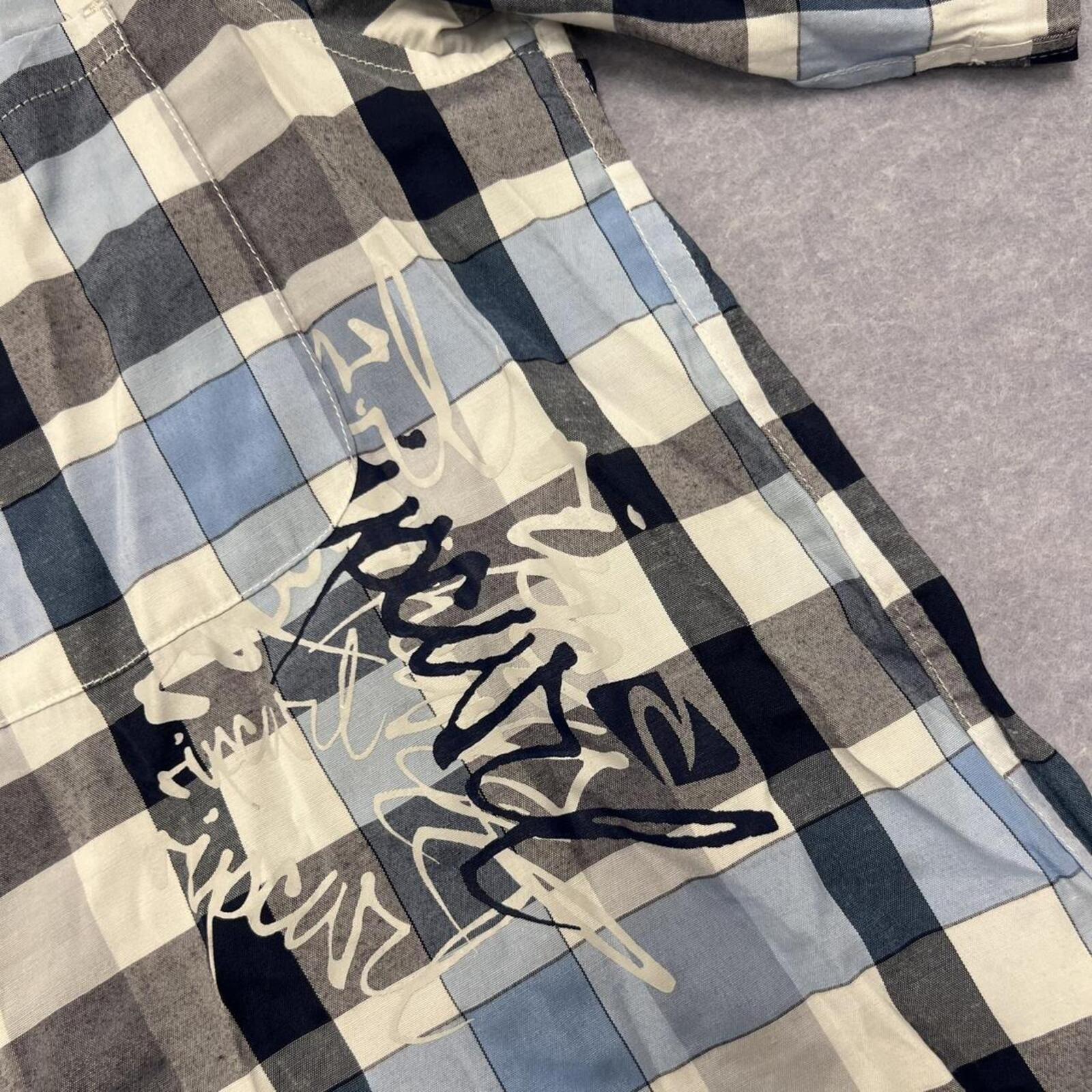 Vintage Rip Curl Men's Blue Grey Check Short Sleeve Shirt Medium Surf Y2K
