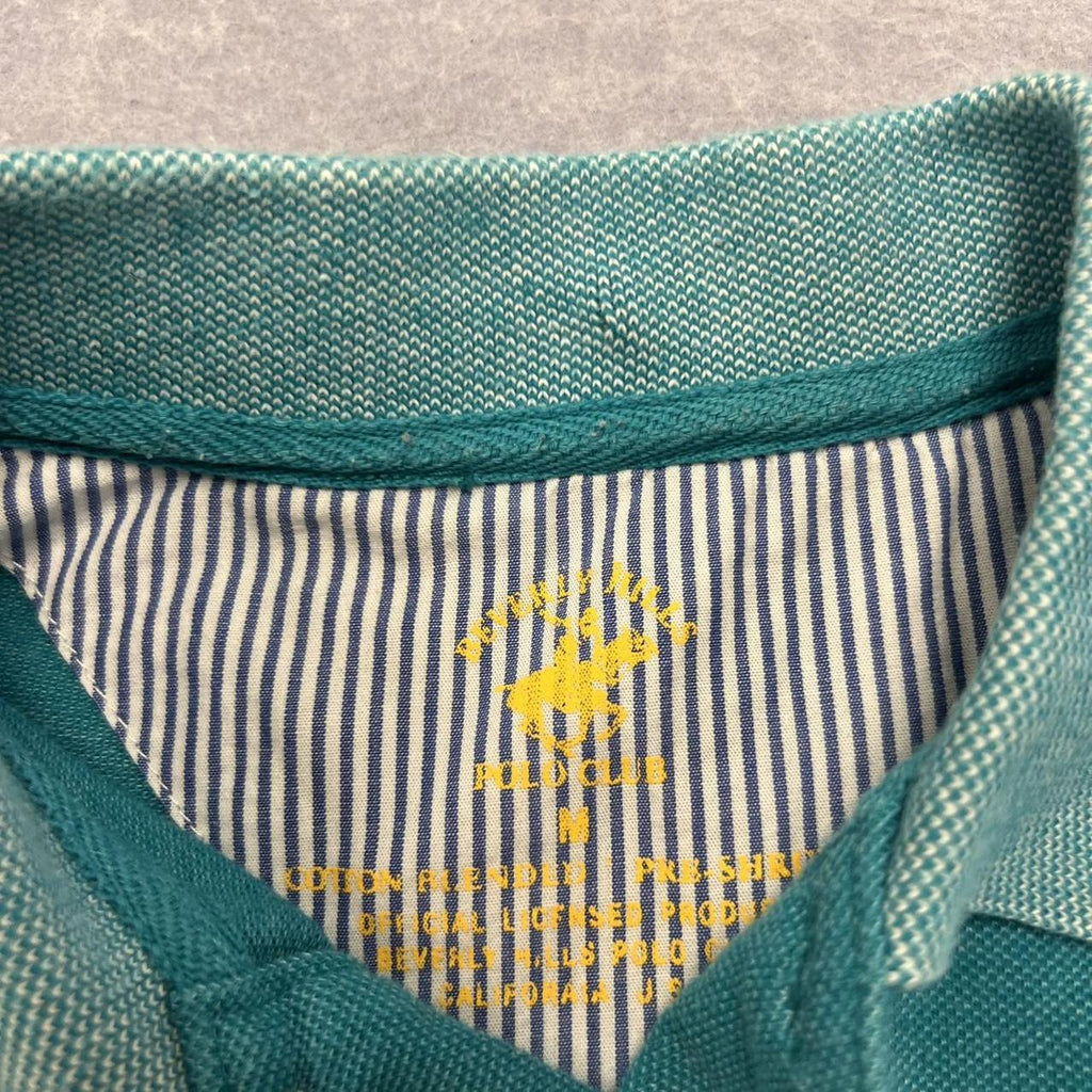 Vintage Beverly Hills Polo Club Teal Blue Crest Big Pony Polo Youth Medium