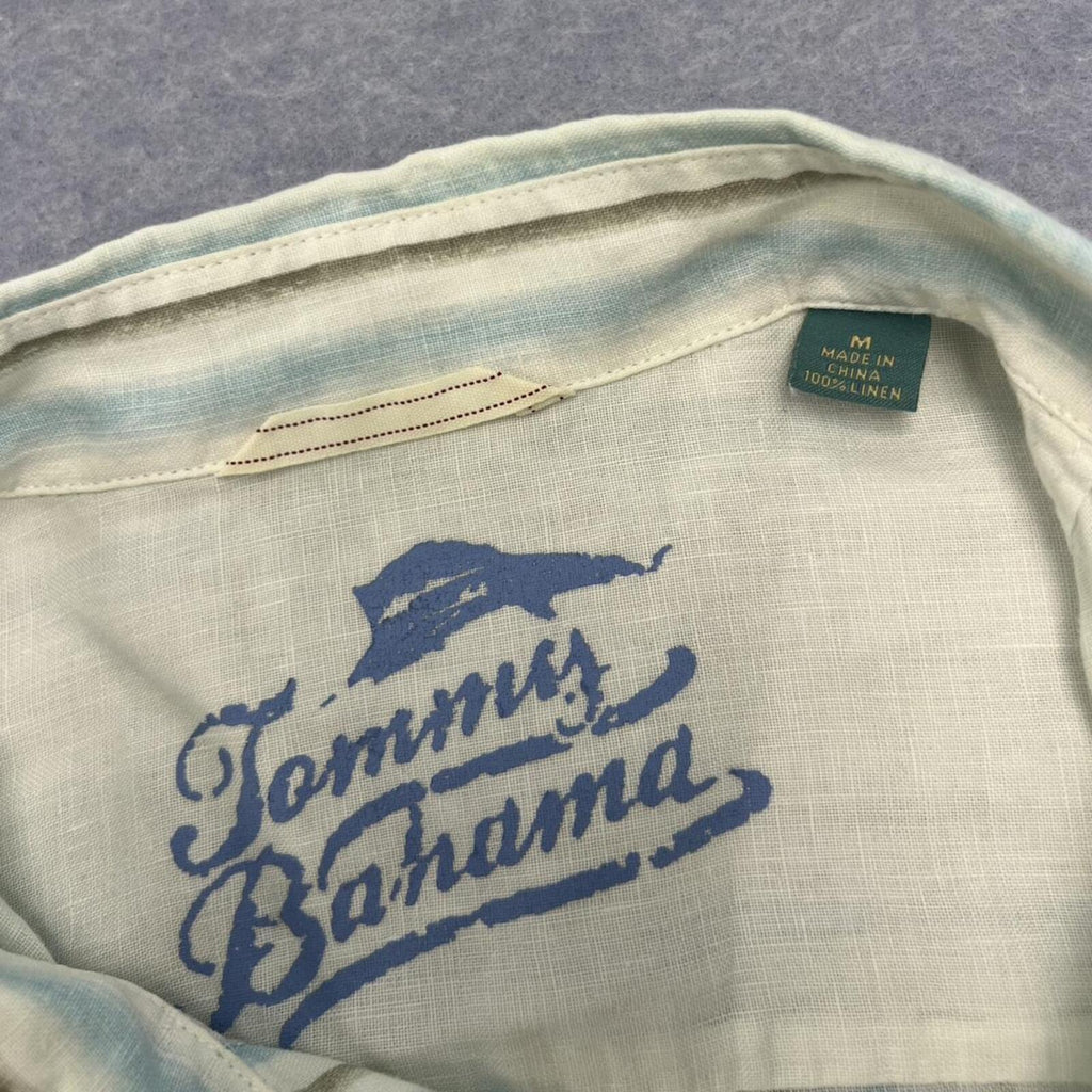 Tommy Bahama Men's 100% Linen Blue White & Green Striped Relax L/S Shirt Medium
