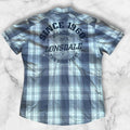 Vintage Lonsdale Blue & White Plaid Button Up Embroidered Polo Shirt Men’s Large