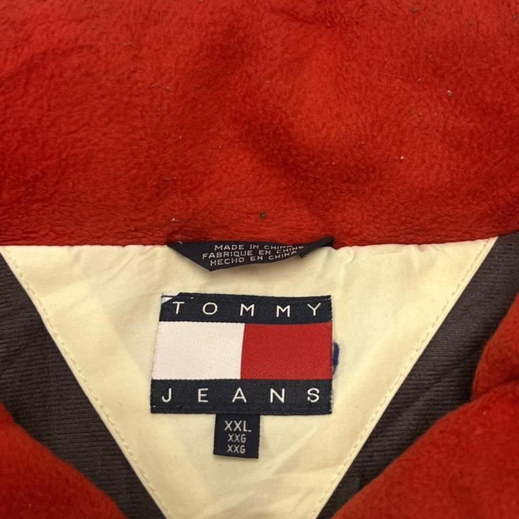 Vintage 90s Tommy Hilfiger Jeans Fleece Lined Sailing Jacket Red & White XXL