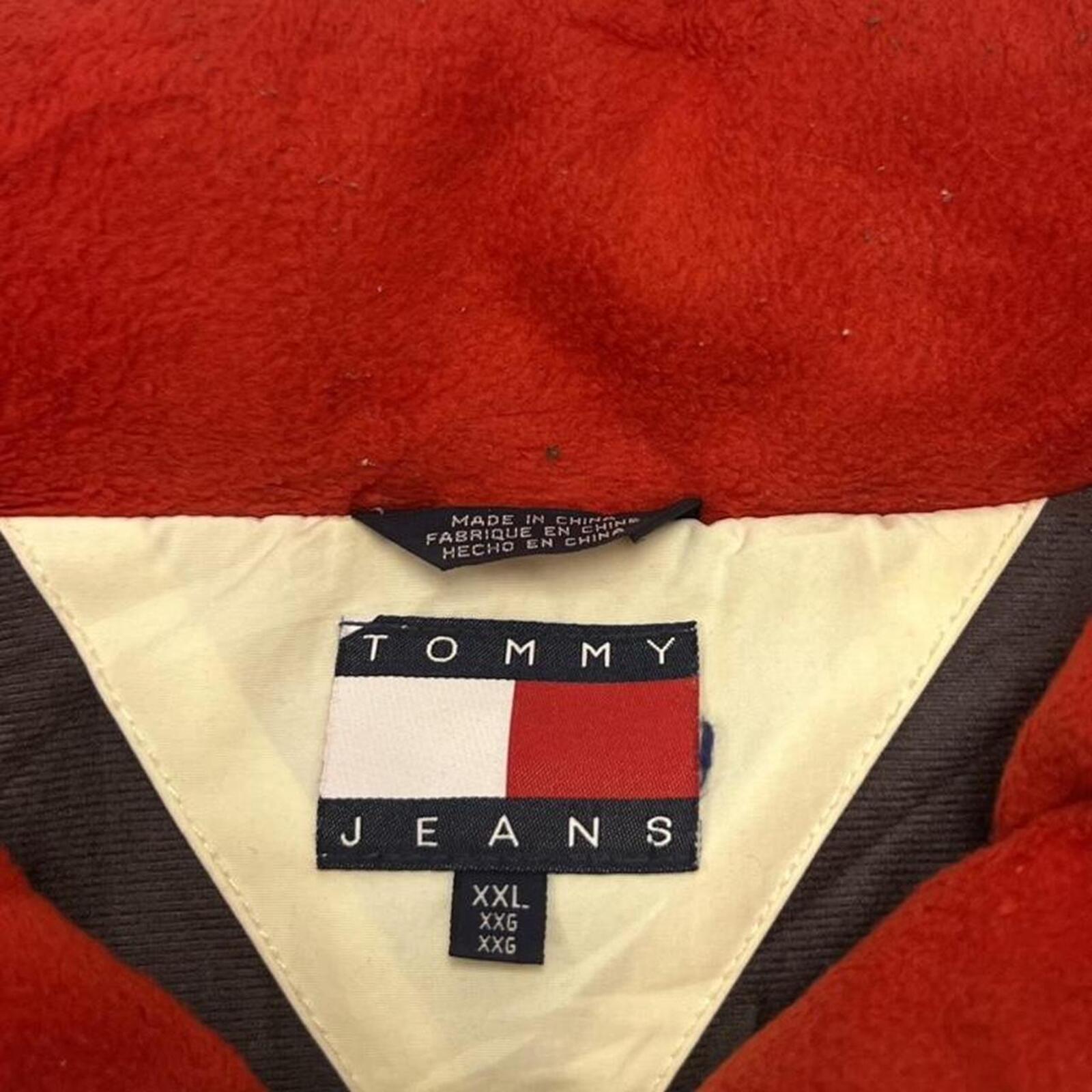Vintage 90s Tommy Hilfiger Jeans Fleece Lined Sailing Jacket Red & White XXL