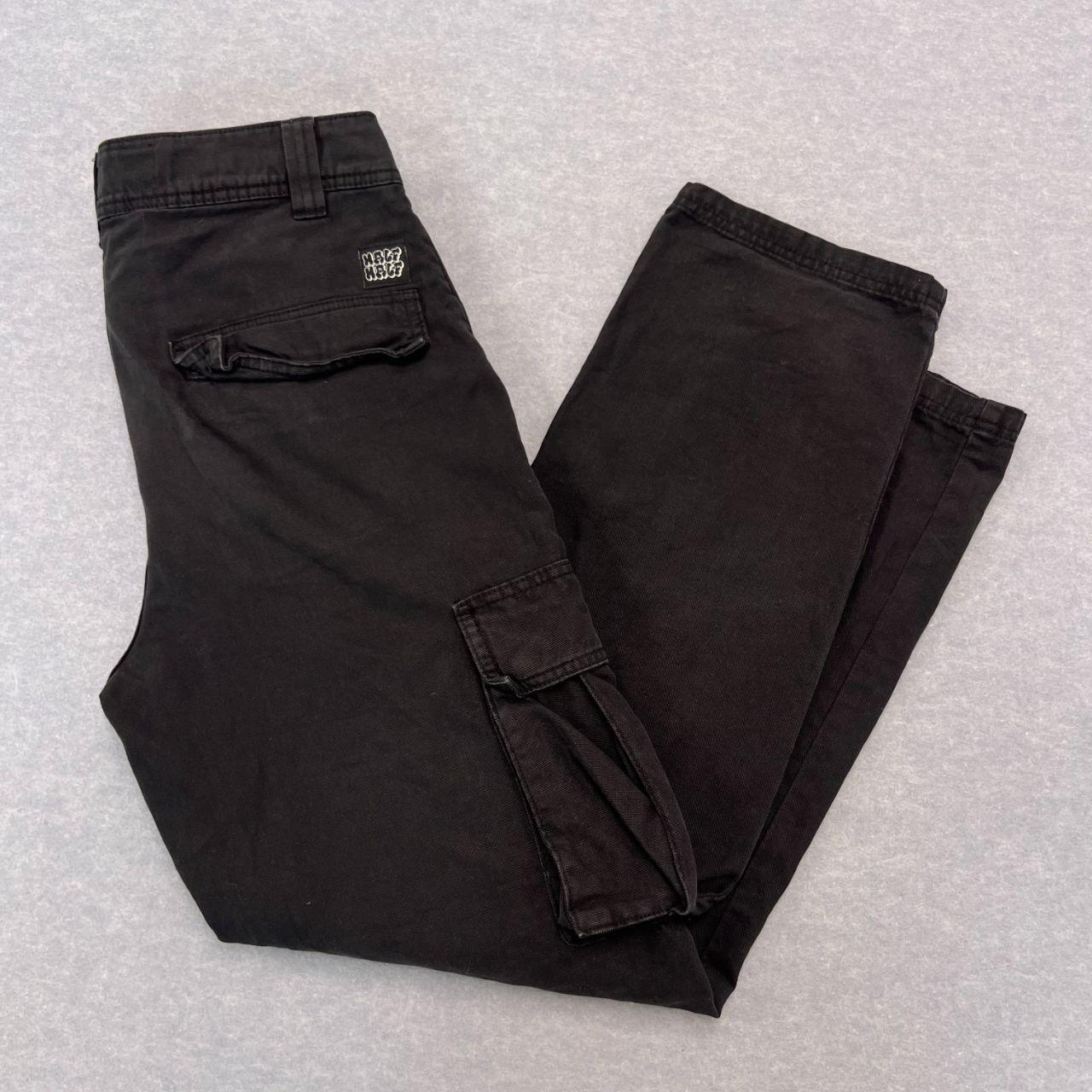 Half Half Streetwear Baggy Black Cargo Pants Utility Wide Leg Carpenter W30"