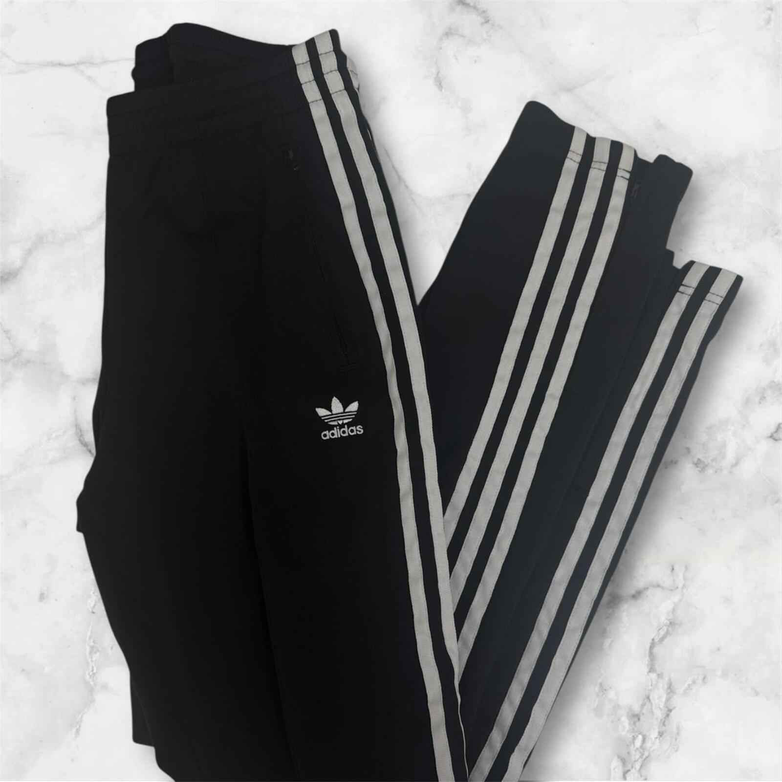 Vintage Adidas Originals Women's Black & White Striped Track Pants / Joggers Y2K Size 8