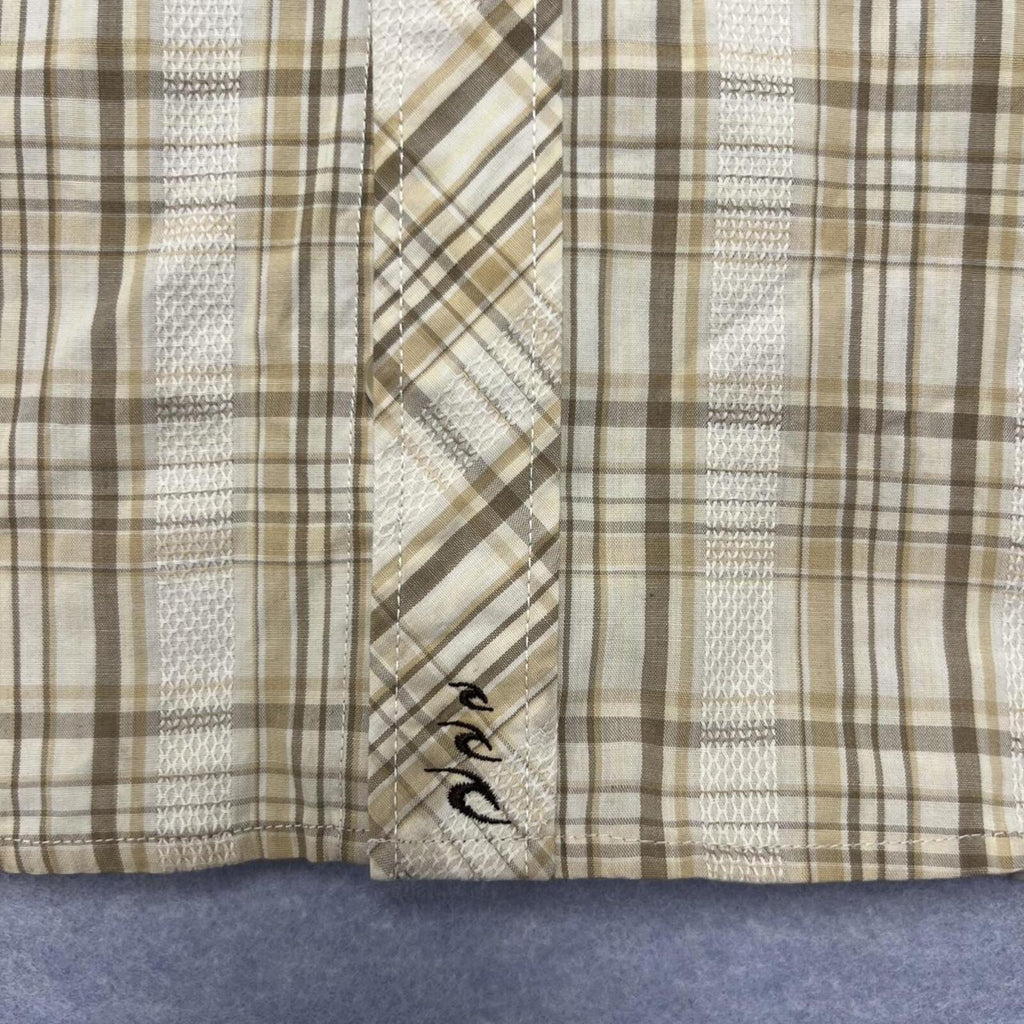 Vintage Rip Curl Brown Tan & White Plaid Checkered Y2K Button Up Shirt Men’s XL