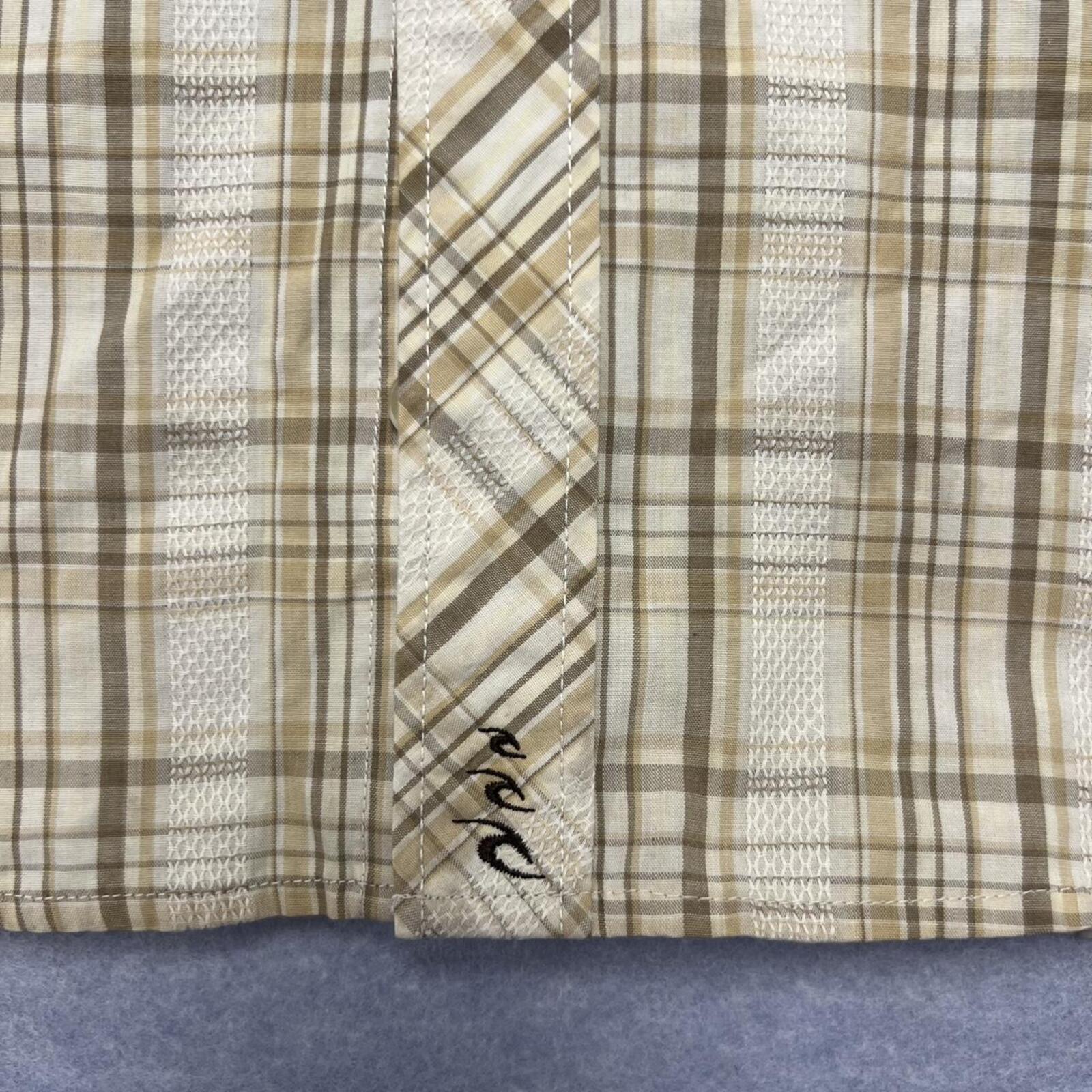 Vintage Rip Curl Brown Tan & White Plaid Checkered Y2K Button Up Shirt Men’s XL