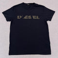 Vintage Diesel Dark Navy Blue Tonal Spell Out Logo Graphic T-Shirt Men's Large