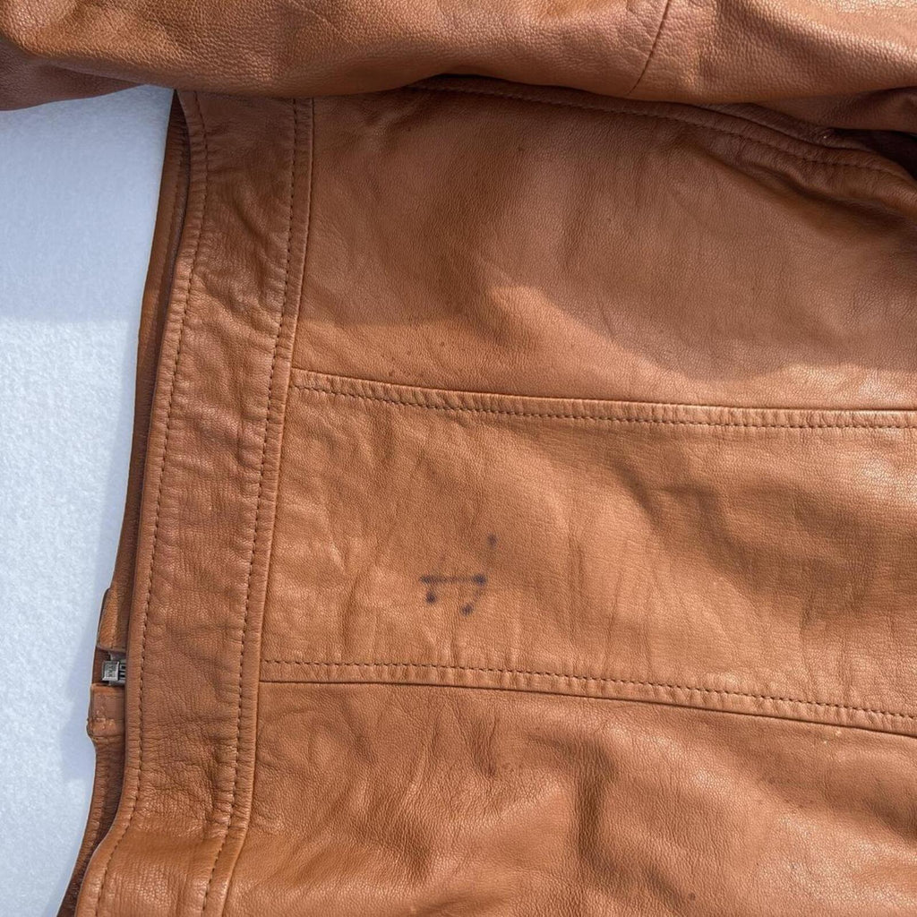 Vintage MODA International Women's Tan Brown Genuine Leather Moto Jacket Medium