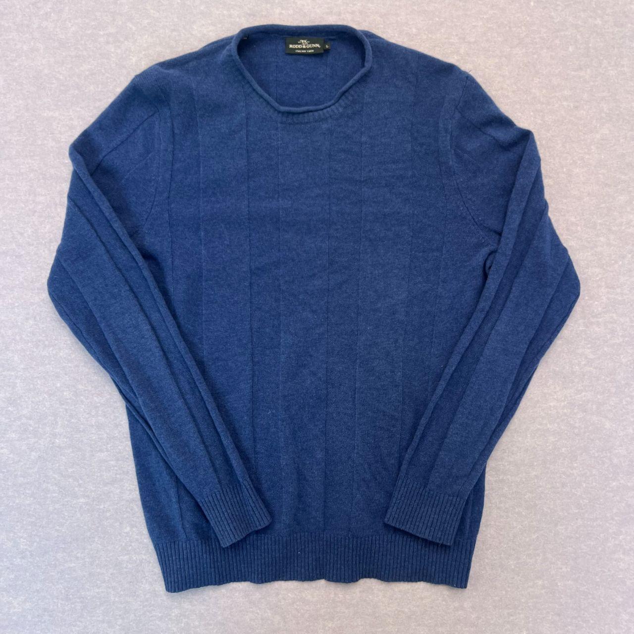 Rodd & Gunn Extra Fine Merino Wool Blue & Black V-Neck Knit Sweater Men's Large