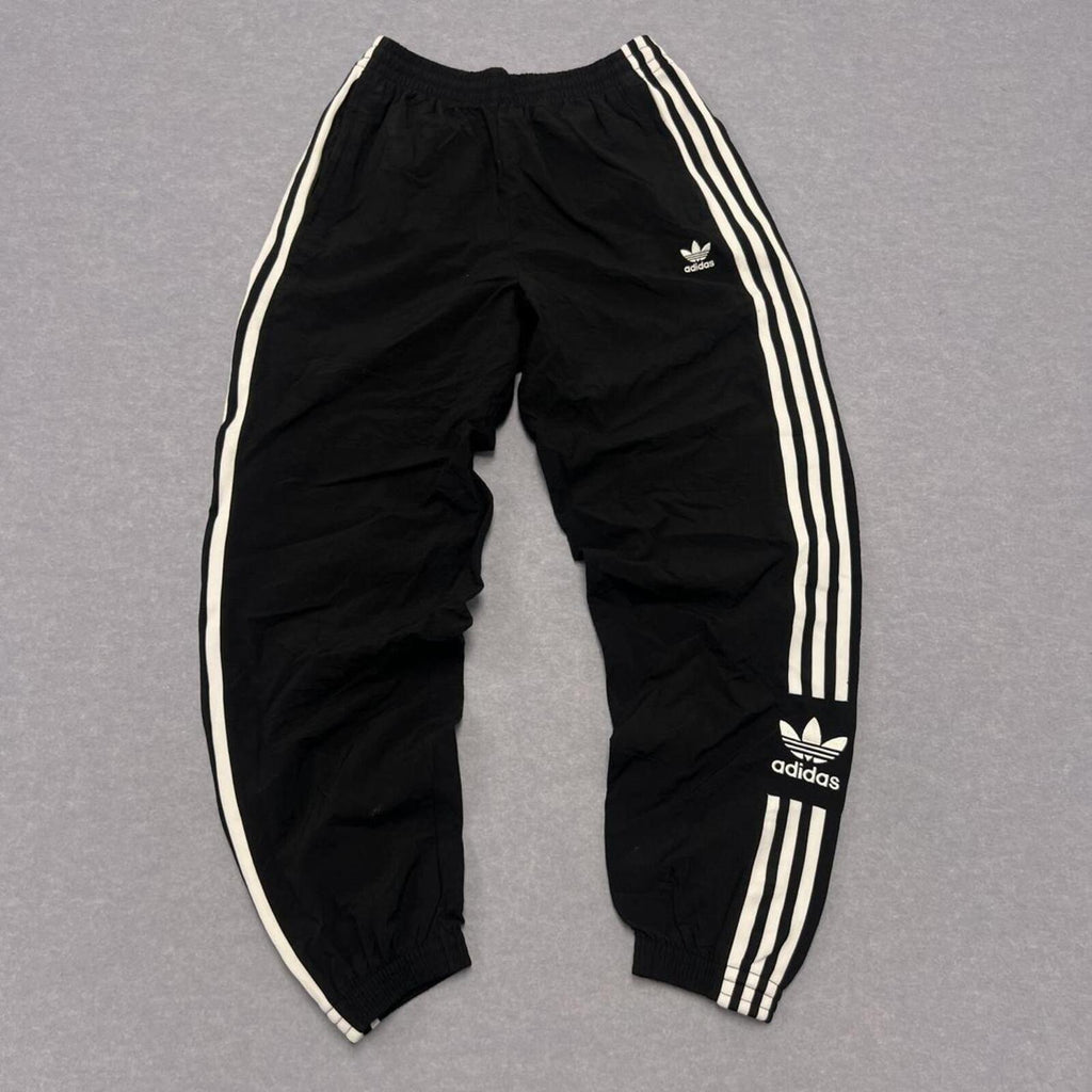 Vintage Adidas Originals Men's Black & White Striped Trefoil Logo Skater Y2K Track Pants Small