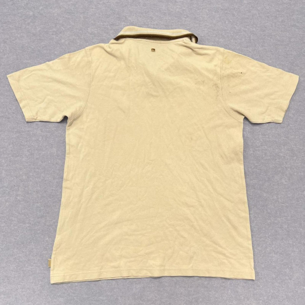 Vintage 90’s Quiksilver Surf Men's Cream Beige Tipped Polo Shirt Y2K Medium