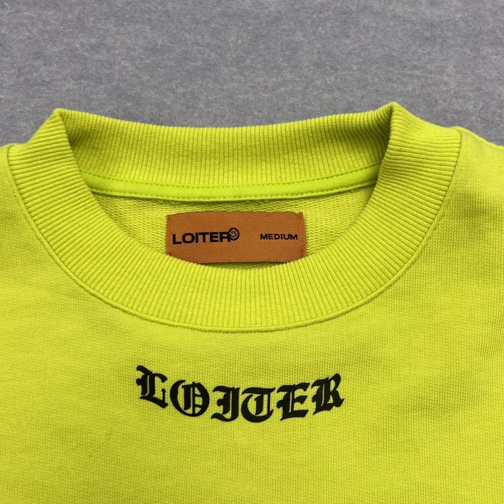 Loiter Culture Kings Streetwear Mens Neon Green Yellow Lightning Bolt Graphic Sweatshirt Medium