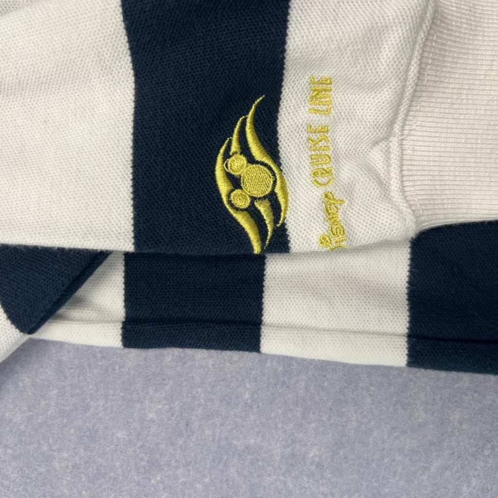 Disney Cruise Line Mickey Mouse Navy & White  L/S Striped Rugby Jumper Polo Men’s Medium
