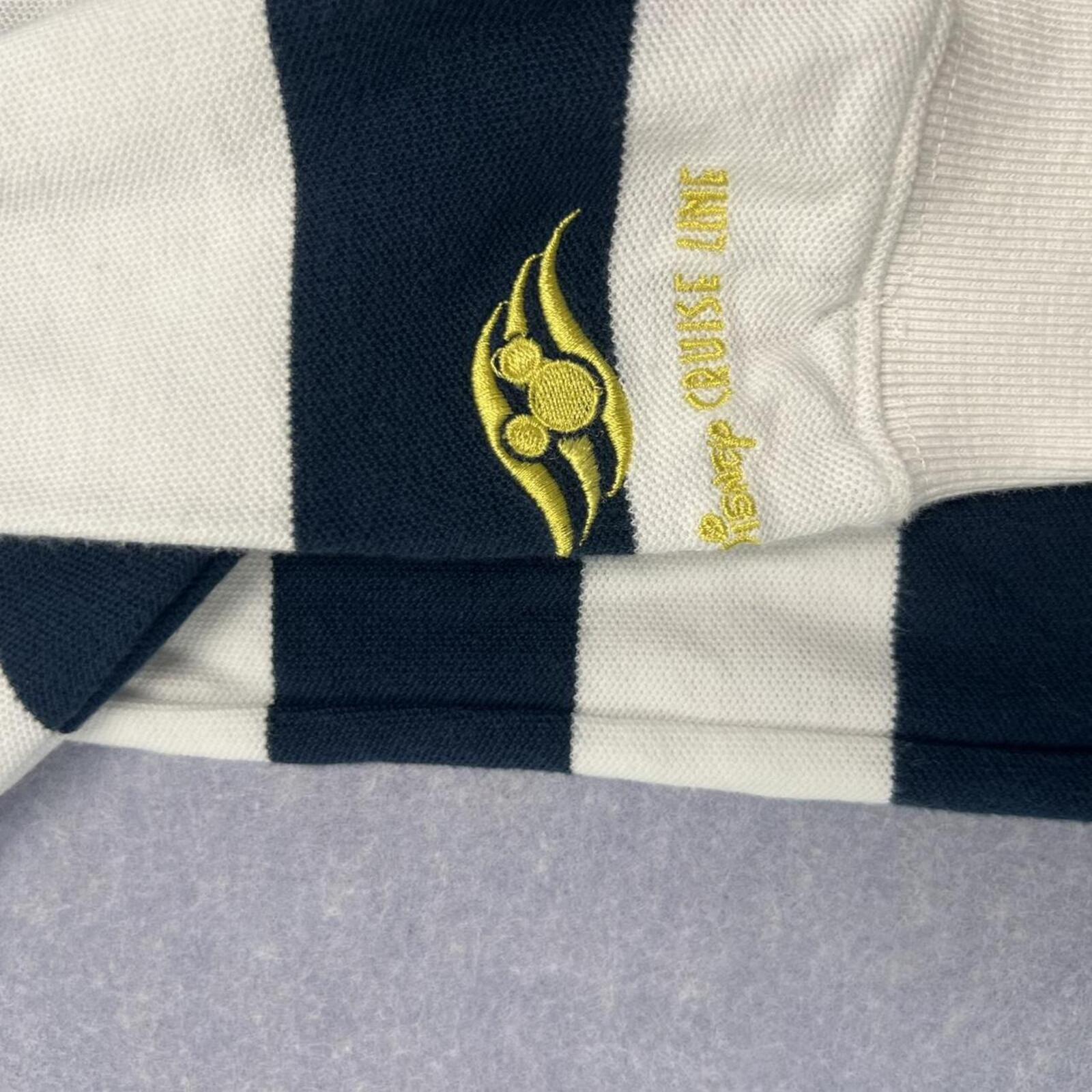 Disney Cruise Line Mickey Mouse Navy & White  L/S Striped Rugby Jumper Polo Men’s Medium