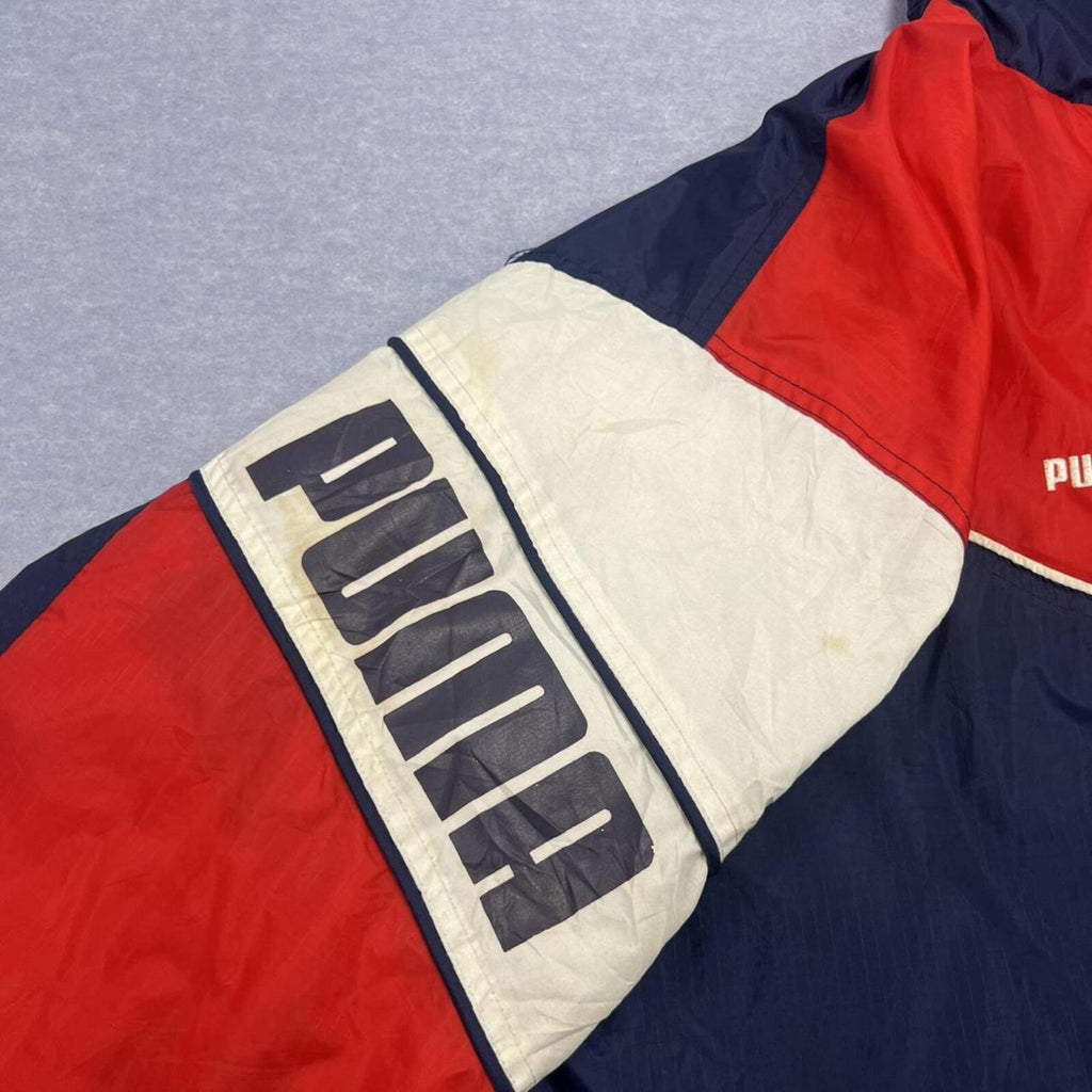 Vintage 80s Puma Sport Men's Navy & Red Padded Stadium Jacket Overcoat XL