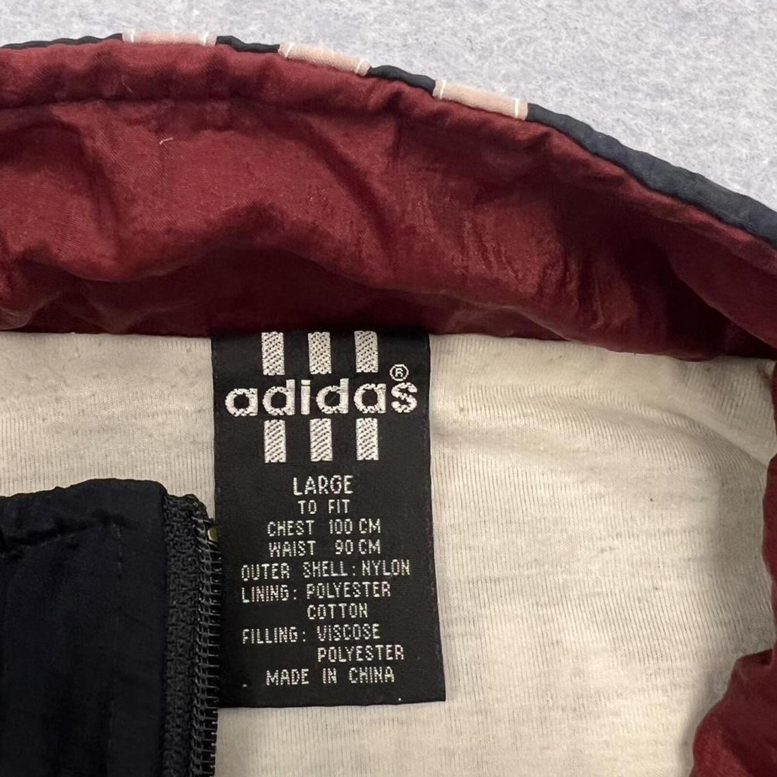 Vintage 90s Adidas Originals Navy & Burgundy ColourBlock SpellOut Windbreaker Track Jacket L