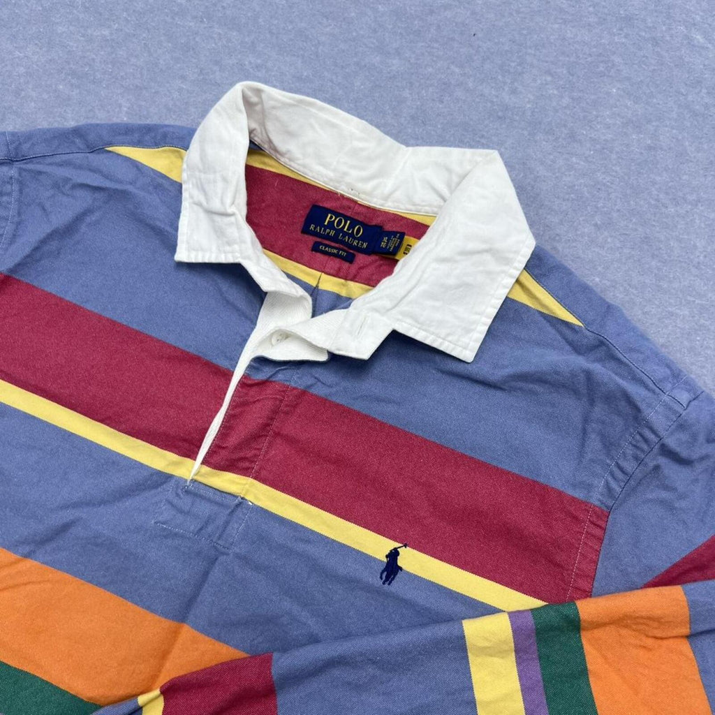Vintage Polo Ralph Lauren Multicolour Rainbow Stripe Rugby Polo Shirt Men’s XL