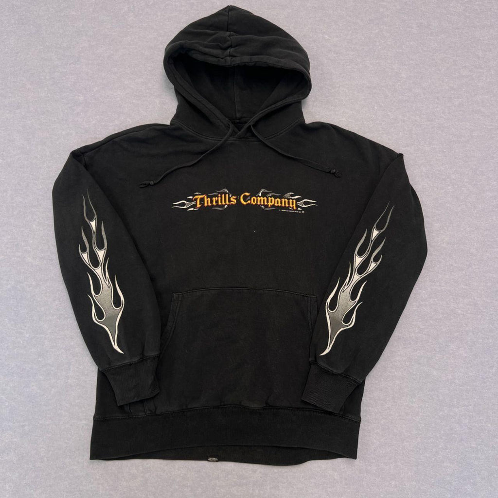 Thrills Company Streetwear Vintage "Harley Davidson Style" Flame Sleeve Hit Graphic Hoodie Oversized Small