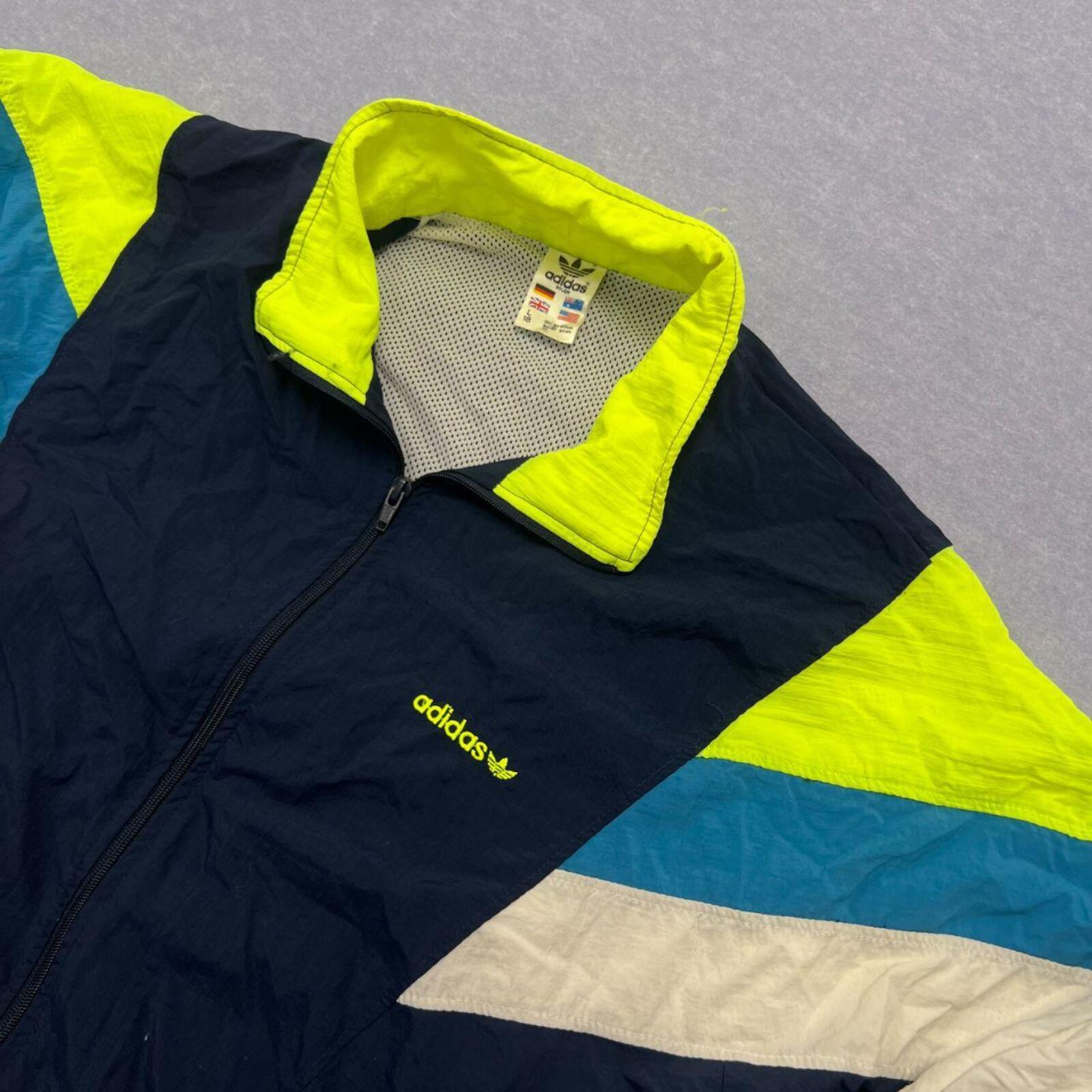 Vintage 90's Adidas Originals Men's Navy Neon Colour Block Track Jacket Large