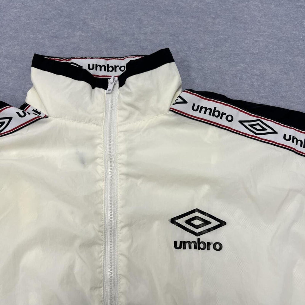 Vintage 90’s Umbro Men's White Black & Red Track Jacket Y2K Football Small