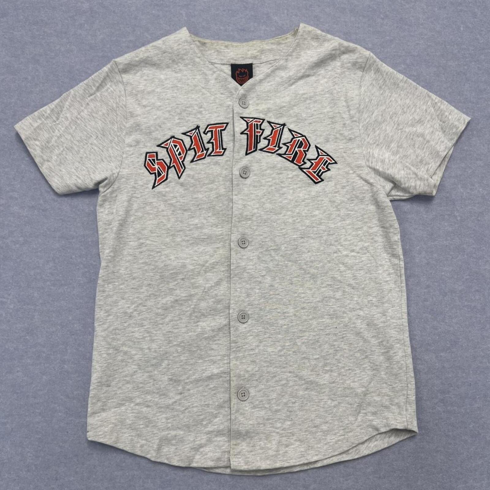Vintage Spitfire Wheels Men's Grey Old English Baseball Jersey Bighead Y2K Skater Small