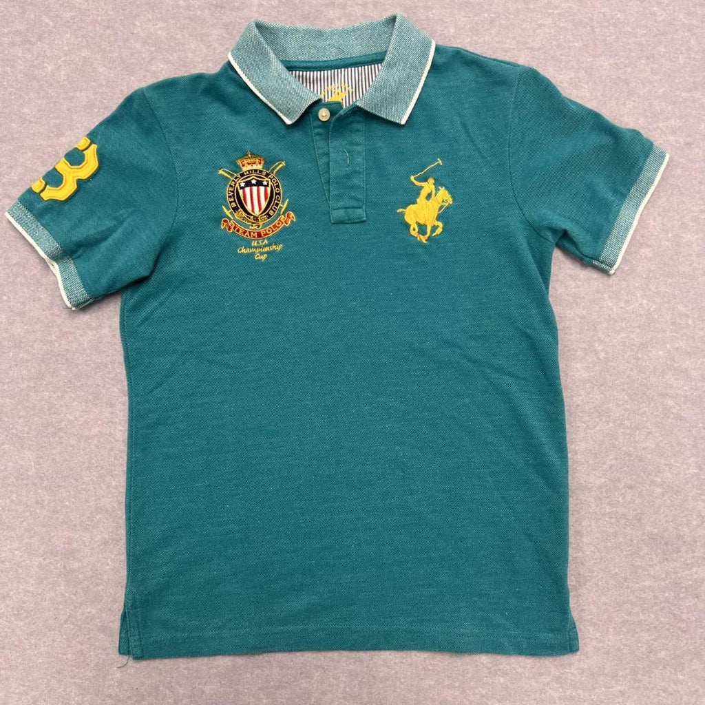 Vintage Beverly Hills Polo Club Teal Blue Crest Big Pony Polo Youth Medium