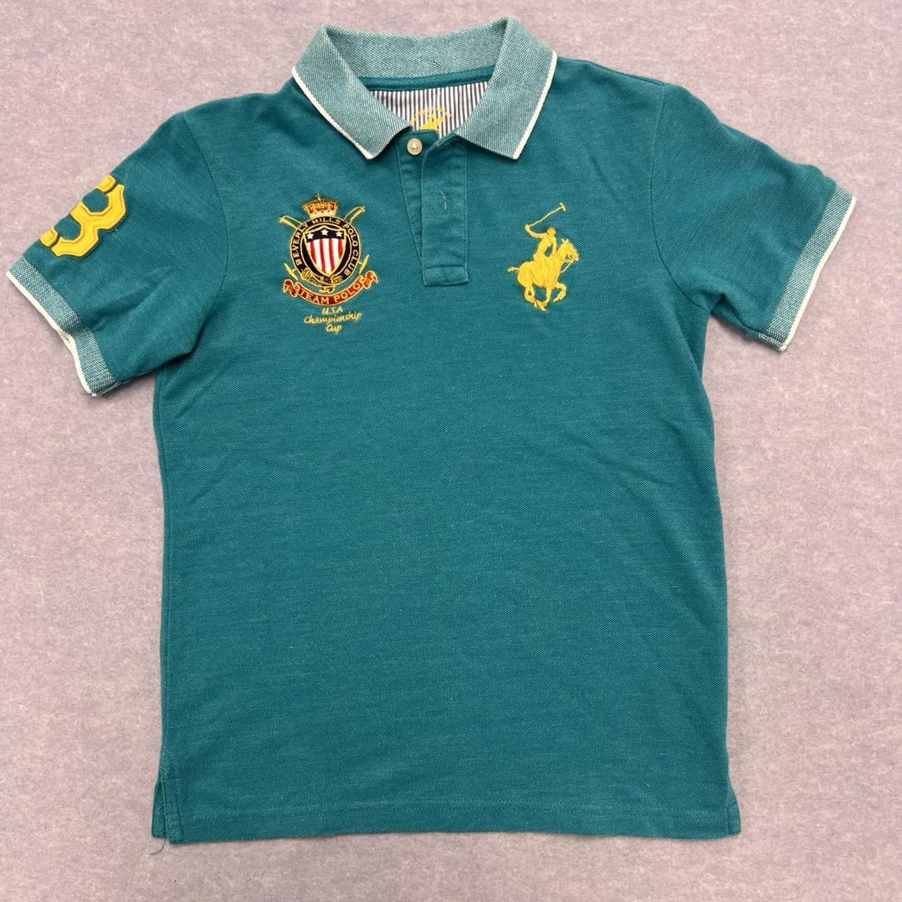 Vintage Beverly Hills Polo Club Teal Blue Crest Big Pony Polo Youth Medium