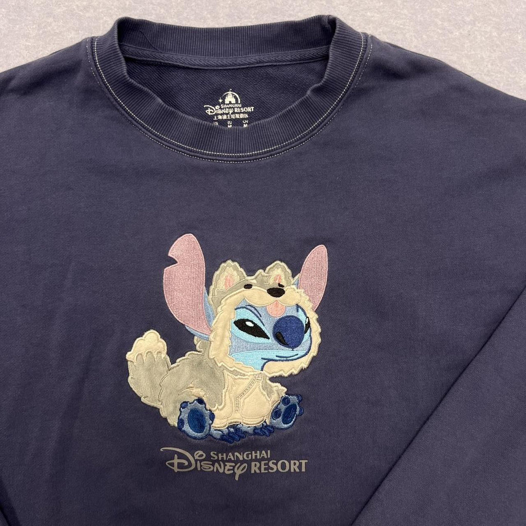 Disney Shanghai Resort Navy Indigo Embroidered Stitch Sweatshirt Men’s Small