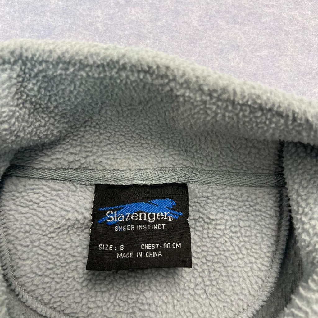 Vintage 1990s Slazenger Grey & Black 1/4 Zip Fleece Jumper Oversized Small