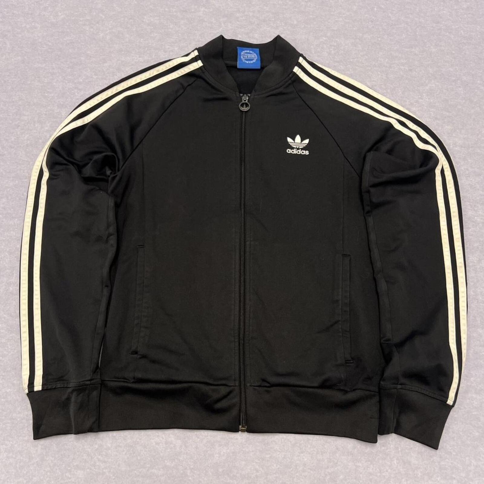 Vintage Adidas Originals Black & White Striped Track Jacket Oversized Y2K Small