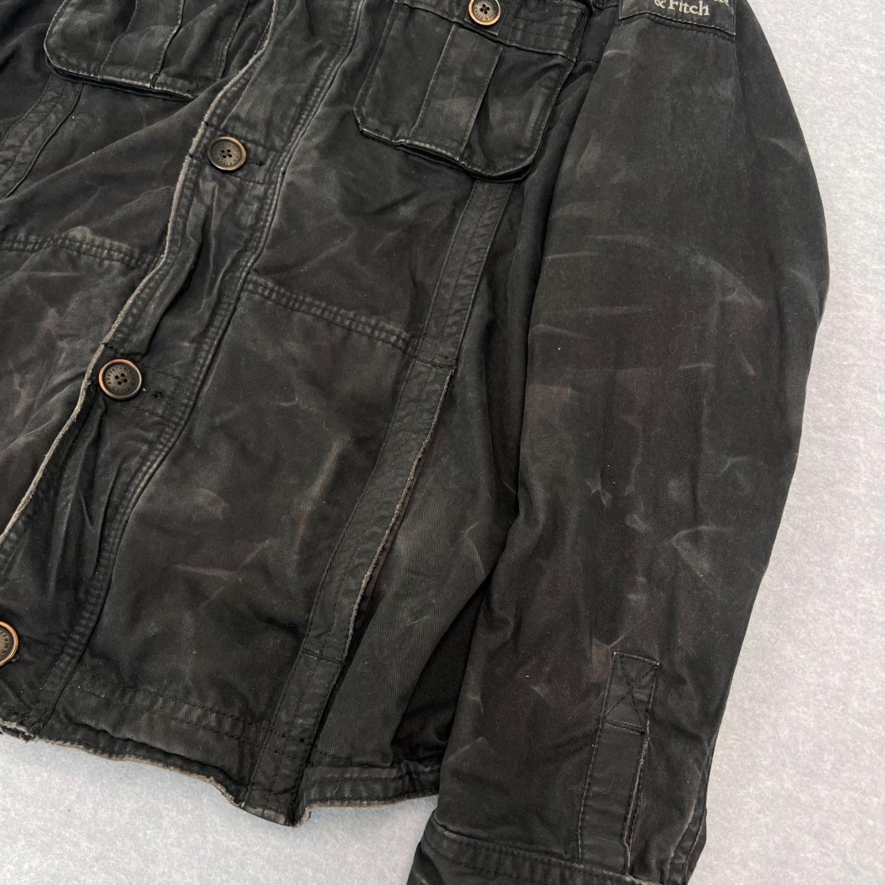 Vintage Abercrombie & Fitch Mens Charcoal Grey / Black Sun Faded Heavyweight Sentinel Military Jacket XL
